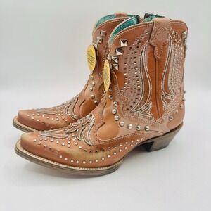 Corral Embroidery Studded Boots Women's Size 8 Bronze Metallic Leather
